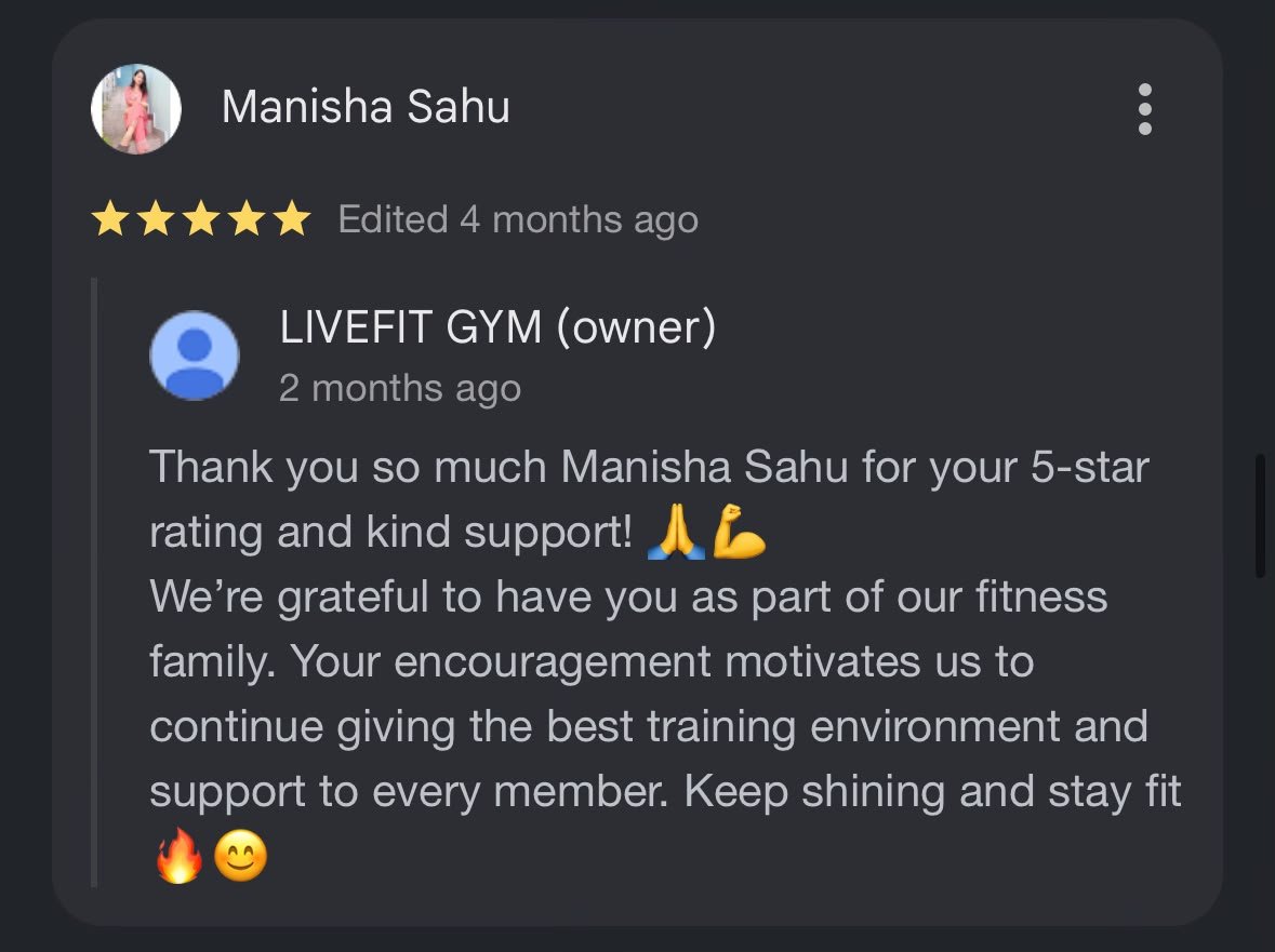 Google review from Livefit member